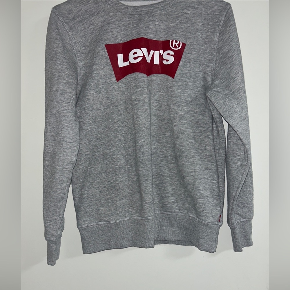 Levis Kids pullover Sweatshirt Light Gray Red Big Logo Size L Large Boys